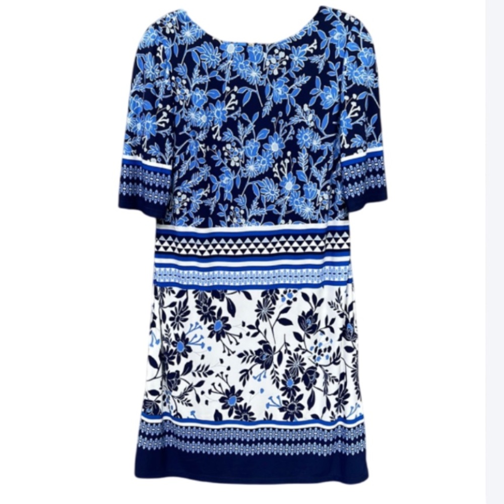 NWOT Eliza J Floral Jersey Shift Dress Blue/White Size 6 - Picture 3 of 16